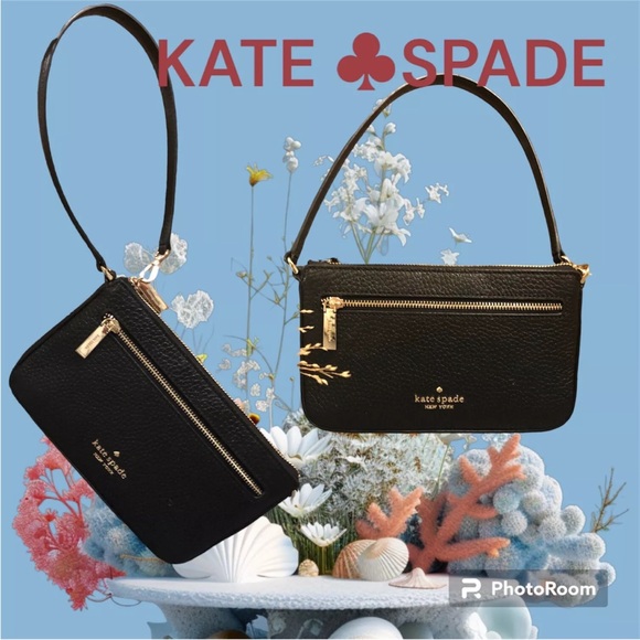 Kate Spade New York LEILA Convertible Wristlet Bag Black Pebbled Leather NWOT - Picture 1 of 6